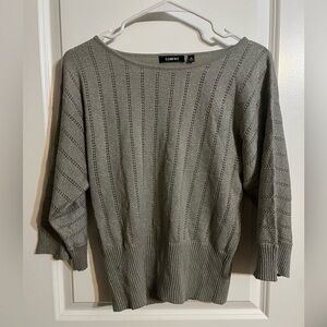 Elementz Gray Crew Neck Sweater Ribbed Knit 3/4 Sleeves